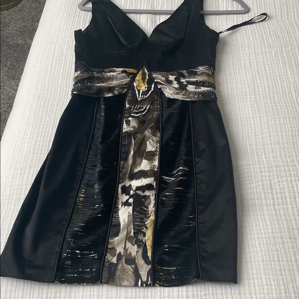 bebe Black and Patterned Mini Dress